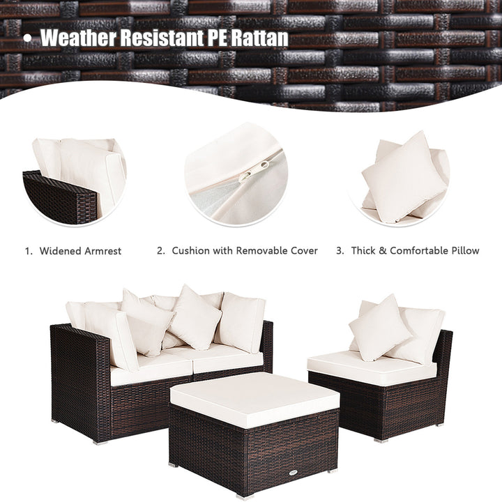 4PCS Rattan Patio Sofa Conversation Set Outdoor Furniture Set w/ Cushion Image 9