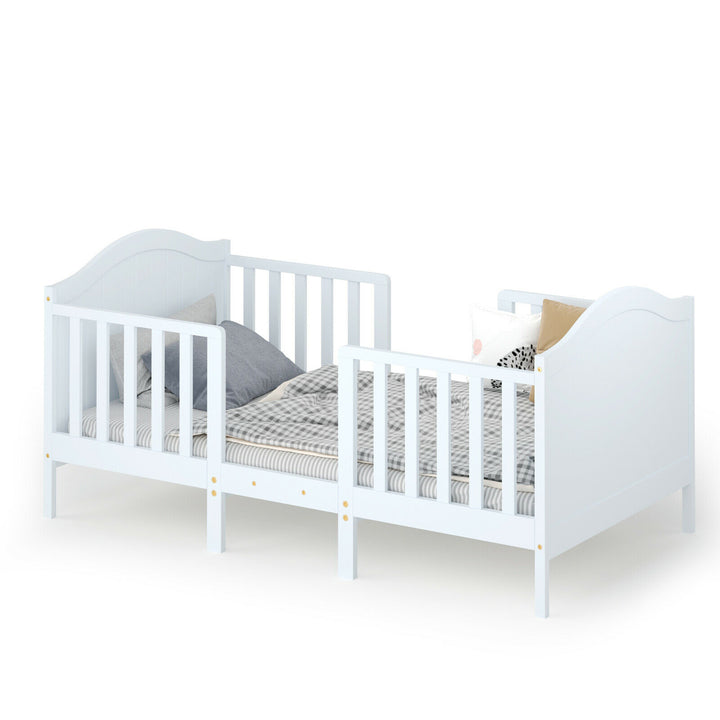 2-in-1 Convertible Toddler Bed Kids Wooden Bedroom Furniture w/ Guardrails Image 1