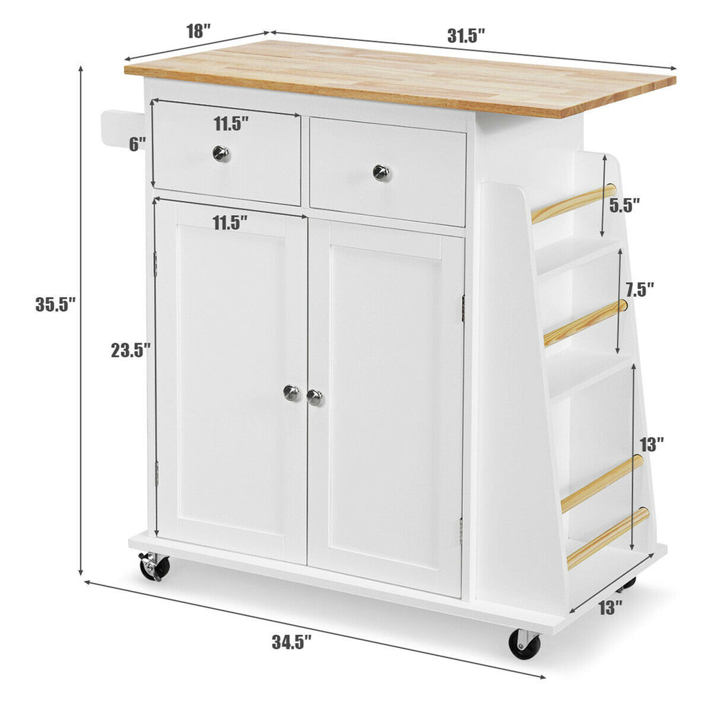 Rolling Kitchen Island Utility Trolley Cabinet Storage Spice Towel Rack White Image 2