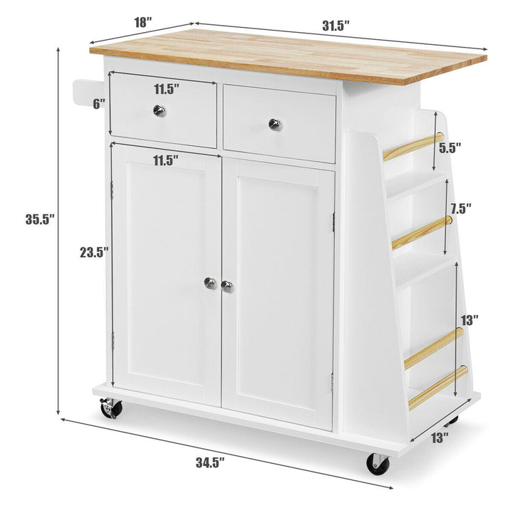 Rolling Kitchen Island Utility Trolley Cabinet Storage Spice Towel Rack White Image 2