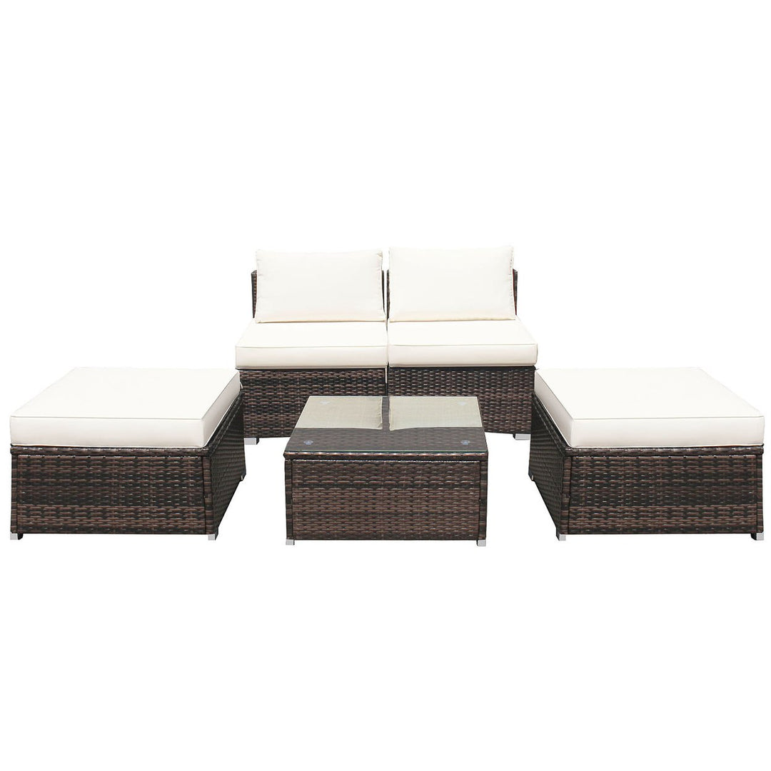 5PCS Outdoor Furniture Set Patio Rattan Armless Chair and Ottoman w/ Cushion Image 6