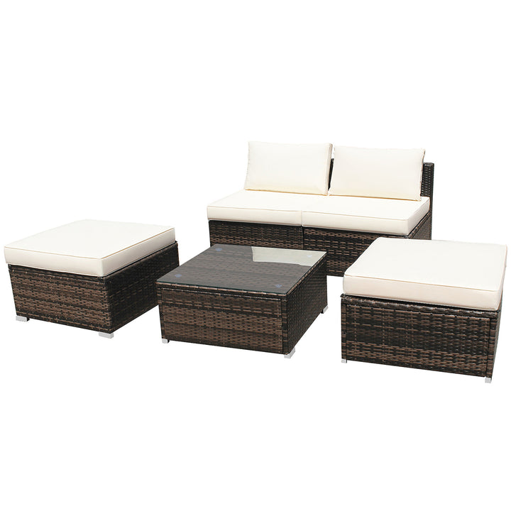 5PCS Outdoor Furniture Set Patio Rattan Armless Chair and Ottoman w/ Cushion Image 7