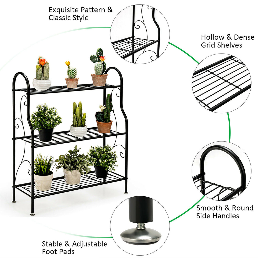 3-Tier Metal Plant Stand Elegant Scrollwork Pattern Flower Display Shelf Image 9