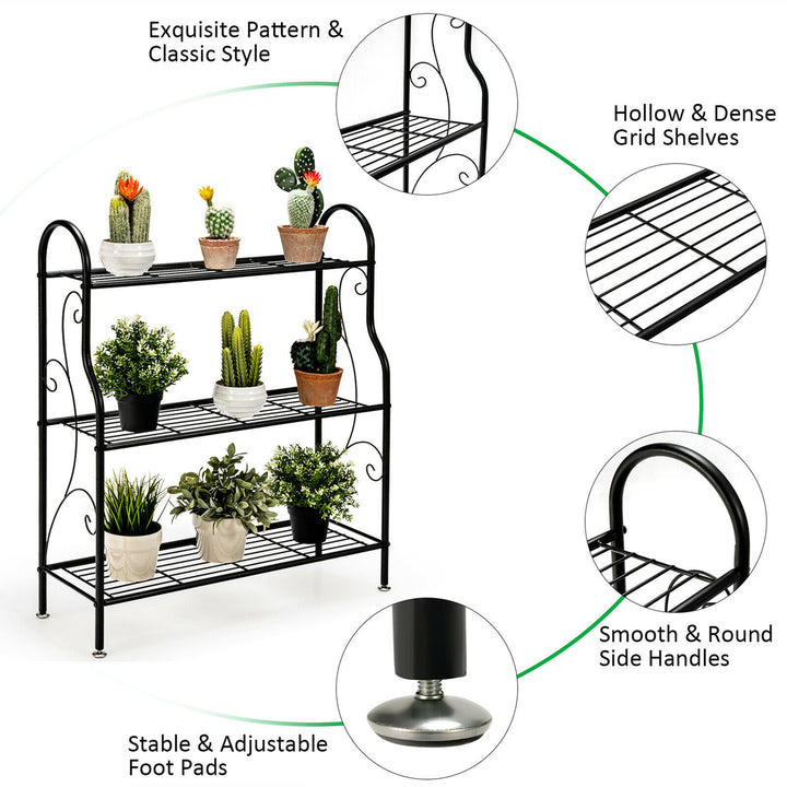 3-Tier Metal Plant Stand Elegant Scrollwork Pattern Flower Display Shelf Image 9