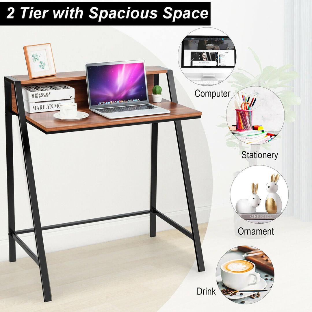 2 Tier Computer Desk PC Laptop Table Study Writing Home Office Workstation Image 7