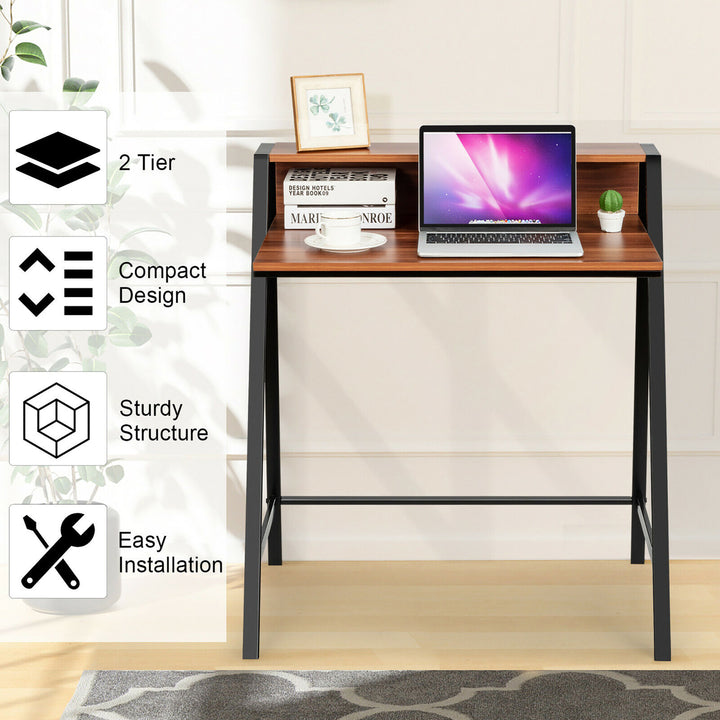 2 Tier Computer Desk PC Laptop Table Study Writing Home Office Workstation Image 8