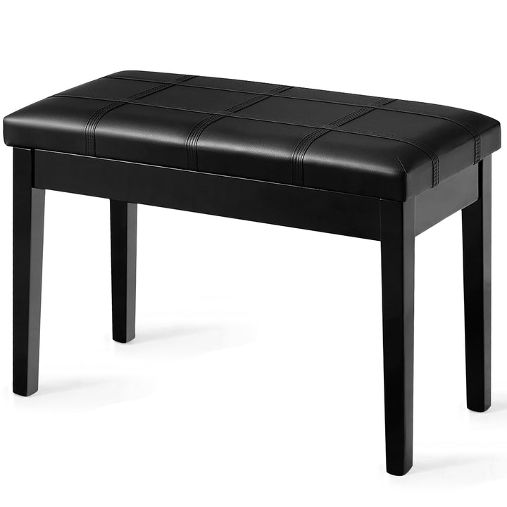 Solid Wood PU Leather Piano Bench Padded Double Duet Keyboard Seat Storage Black Image 1