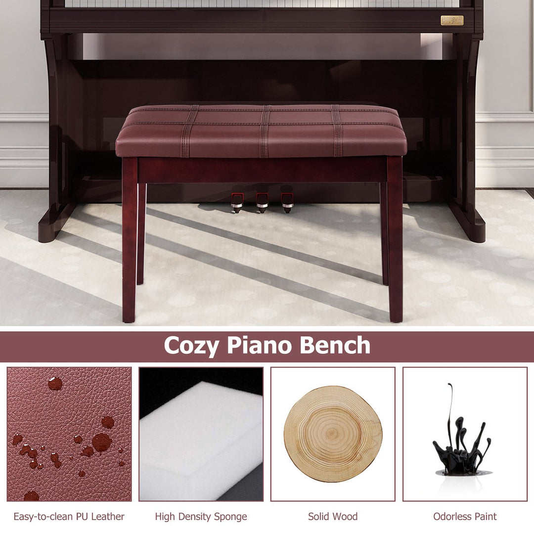 Solid Wood PU Leather Piano Bench Padded Double Duet Keyboard Seat Storage Brown Image 6