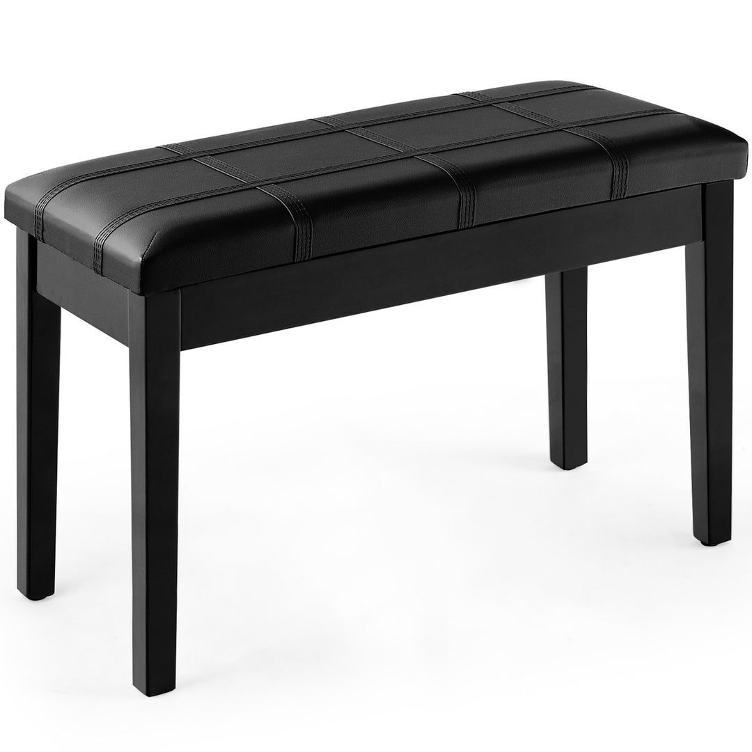 Solid Wood PU Leather Piano Bench Padded Double Duet Keyboard Seat Storage Black Image 9