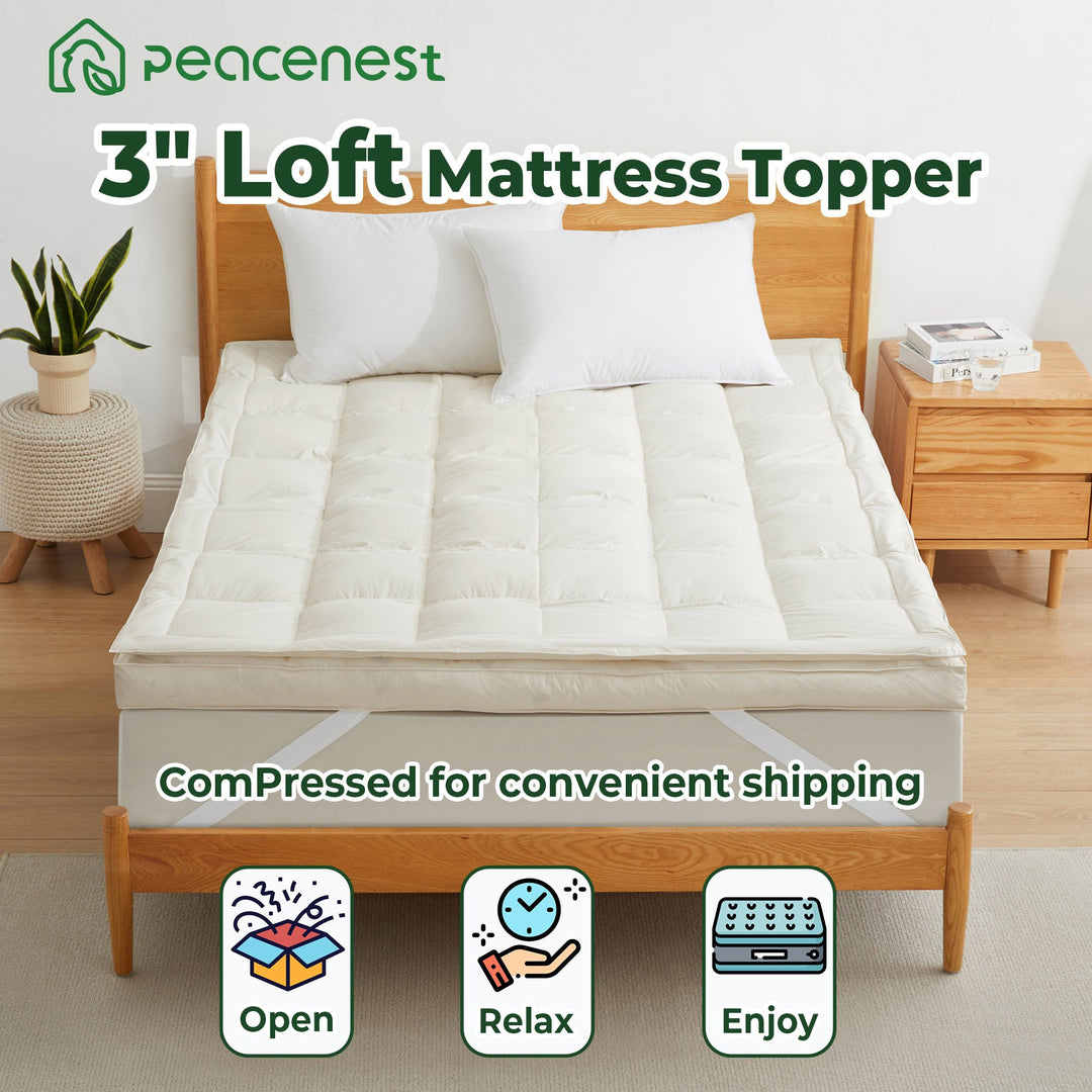 Premium White Goose Feather Mattress Topper,  3" Soft Feather Bed, 300 TC Organic Cotton Cover, Eco-friendly and Image 4