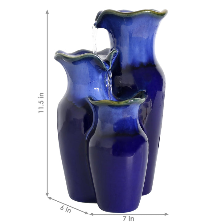 Sunnydaze Tiered Blue Pitchers Ceramic Indoor Water Fountain - 11 in Image 3