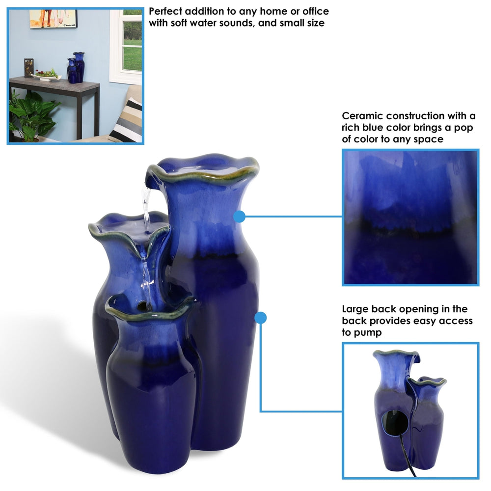 Sunnydaze Tiered Blue Pitchers Ceramic Indoor Water Fountain - 11 in Image 2