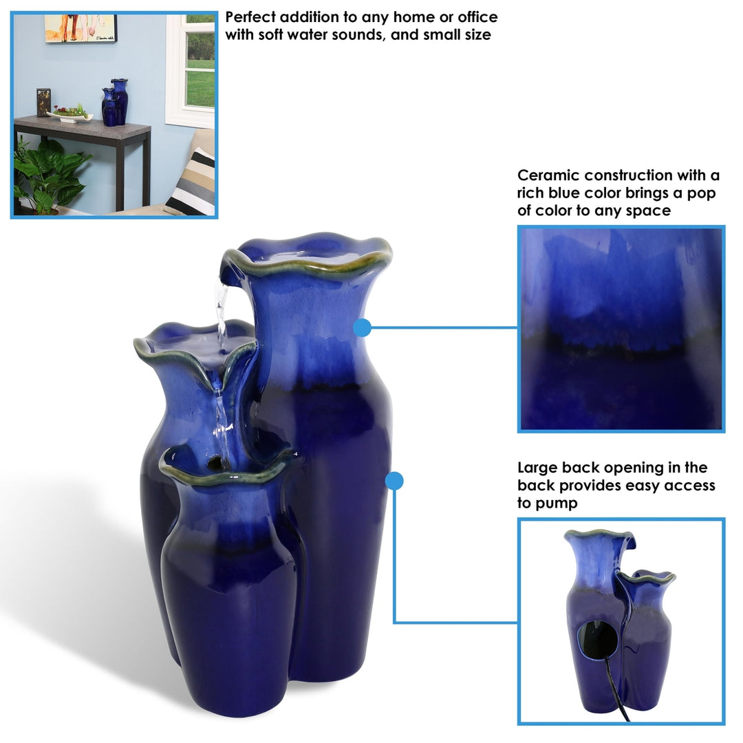 Sunnydaze Tiered Blue Pitchers Ceramic Indoor Water Fountain - 11 in Image 4