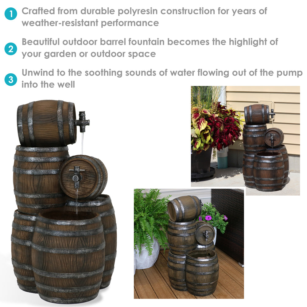 Sunnydaze Stacked Rustic Barrel Water Fountain with LED Lights - 29 in Image 2