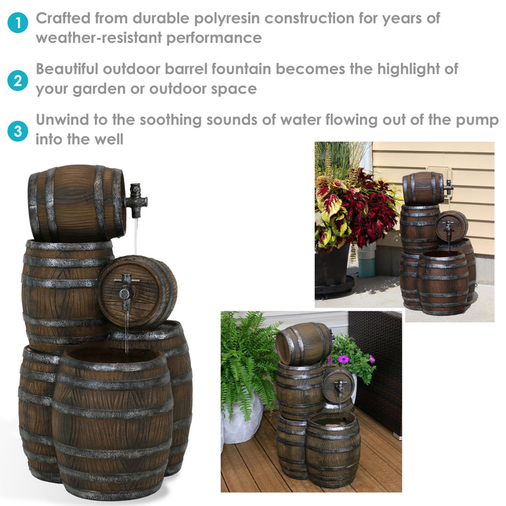 Sunnydaze Stacked Rustic Barrel Water Fountain with LED Lights - 29 in Image 2