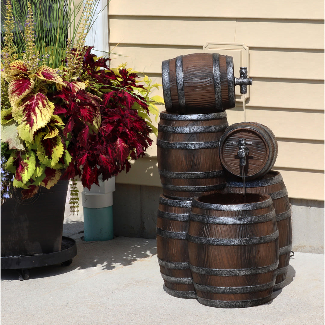 Sunnydaze Stacked Rustic Barrel Water Fountain with LED Lights - 29 in Image 6