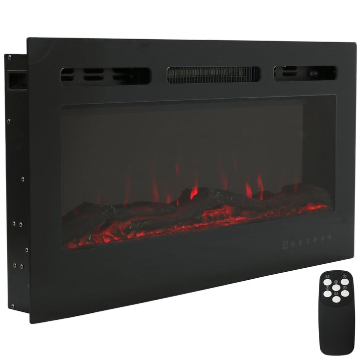 Sunnydaze 36 in Modern Flame Mounted Indoor Electric Fireplace - Black Image 1