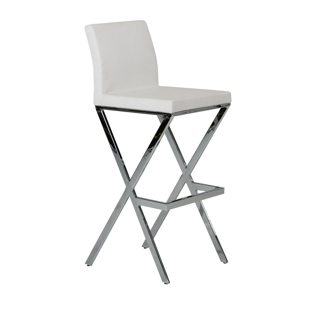 Cid Anji 30 Inch Bar Stool Set of 2, White Vegan Faux Leather, Cross Legs- Saltoro Sherpi Image 2