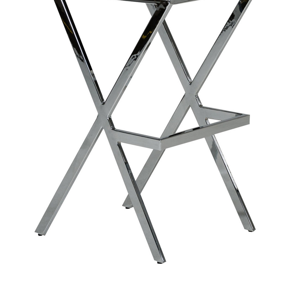 Cid Anji 30 Inch Bar Stool Set of 2, White Vegan Faux Leather, Cross Legs- Saltoro Sherpi Image 3