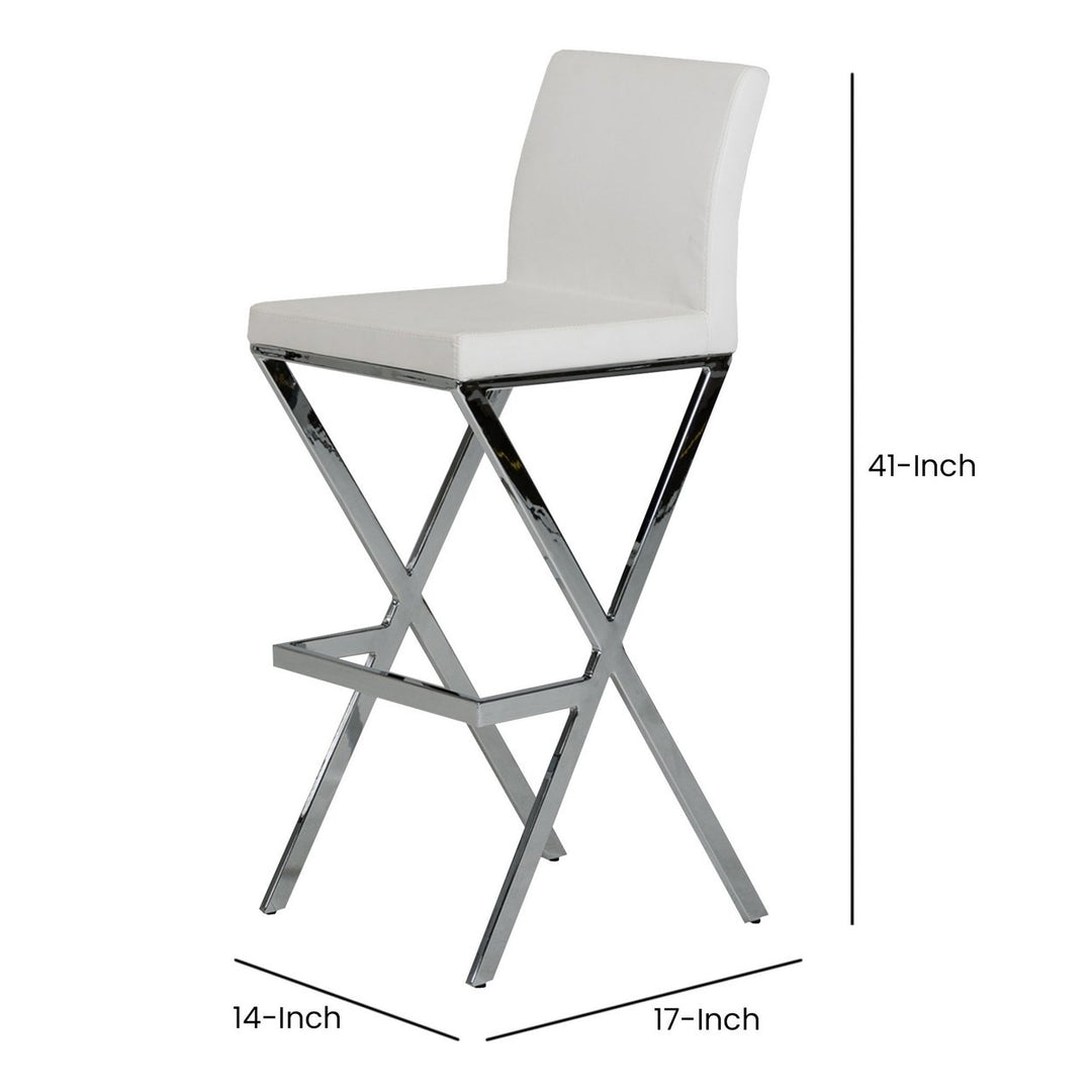 Cid Anji 30 Inch Bar Stool Set of 2, White Vegan Faux Leather, Cross Legs- Saltoro Sherpi Image 5