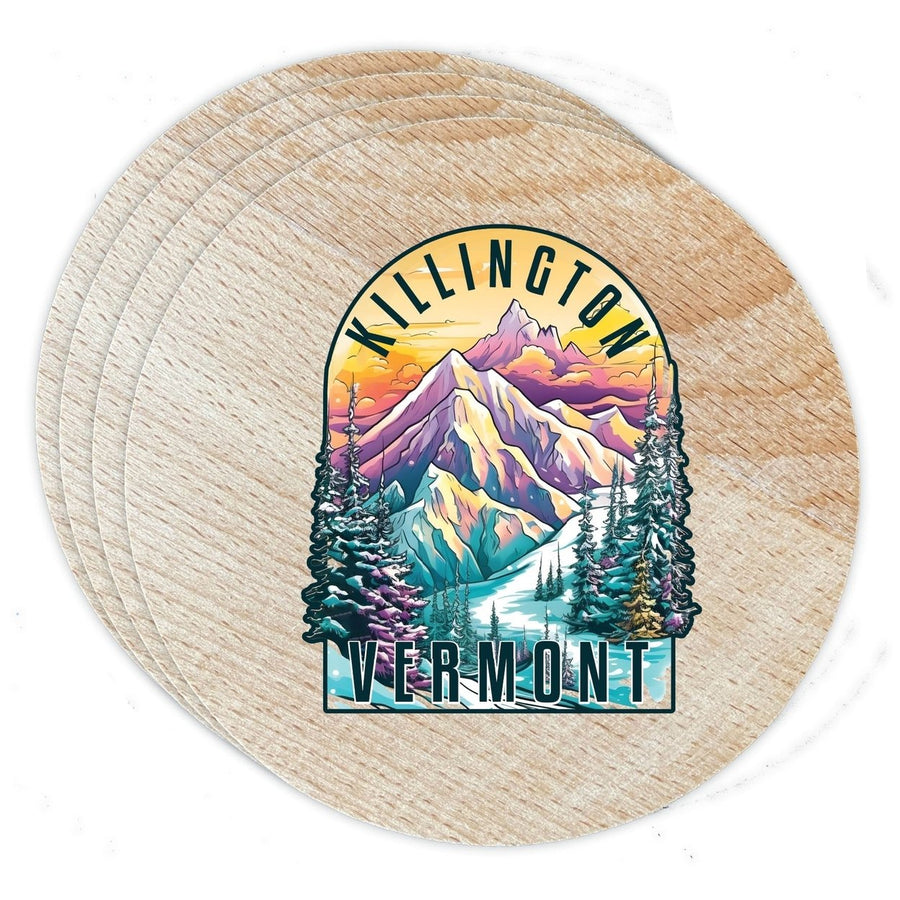 Killington Vermont Design B Souvenir Coaster Wooden 3.5 x 3.5-Inch 4 Pack Image 1