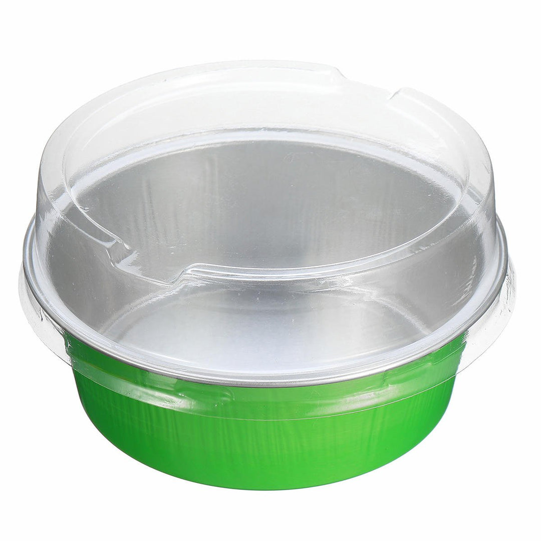 100Pcs,Set Round Aluminum Foil Cake Cup Reusable Baking Mold Muffin Case with Cover Image 1