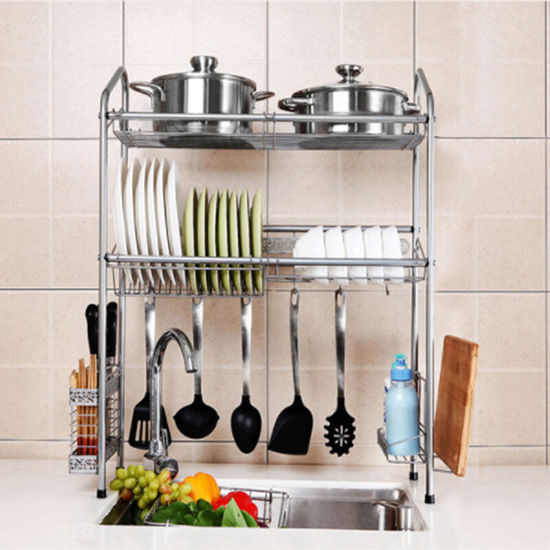 1,2 Layer Stainless Steel Rack Shelf Storage for Kitchen Dishes Arrangement Image 5