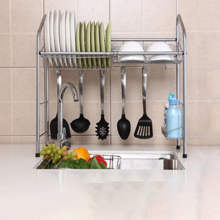 1,2 Layer Stainless Steel Rack Shelf Storage for Kitchen Dishes Arrangement Image 1