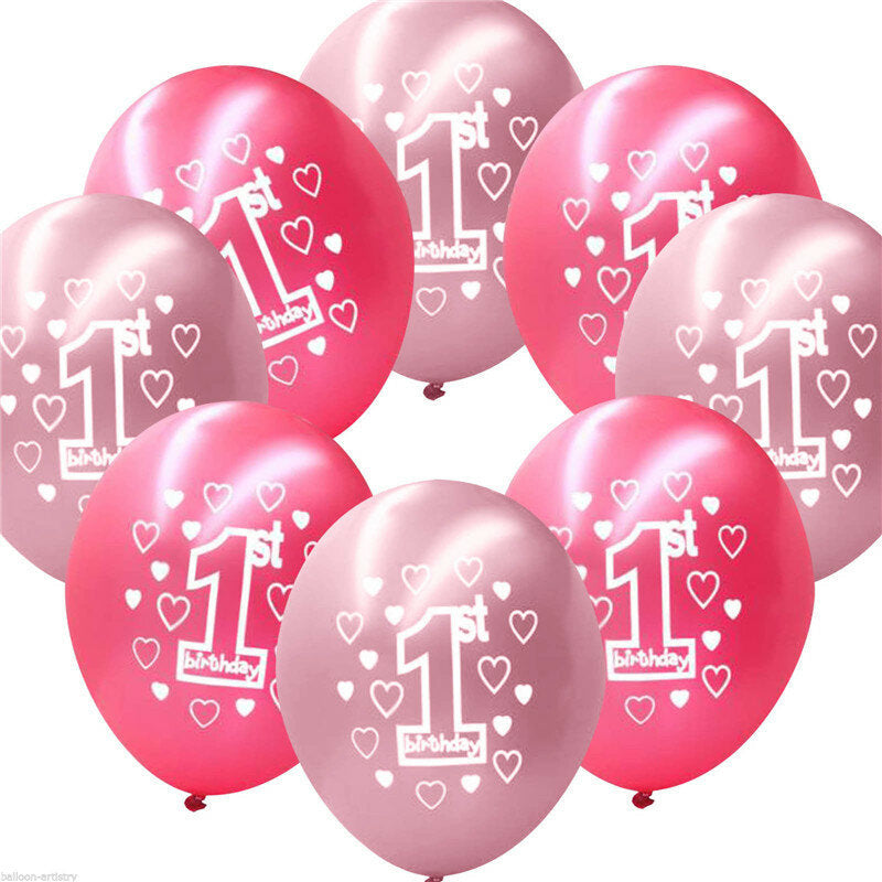 10 Per Set Pink Girl 1st Birthday Printed Pearlised Balloons Christmas Decoration Image 1