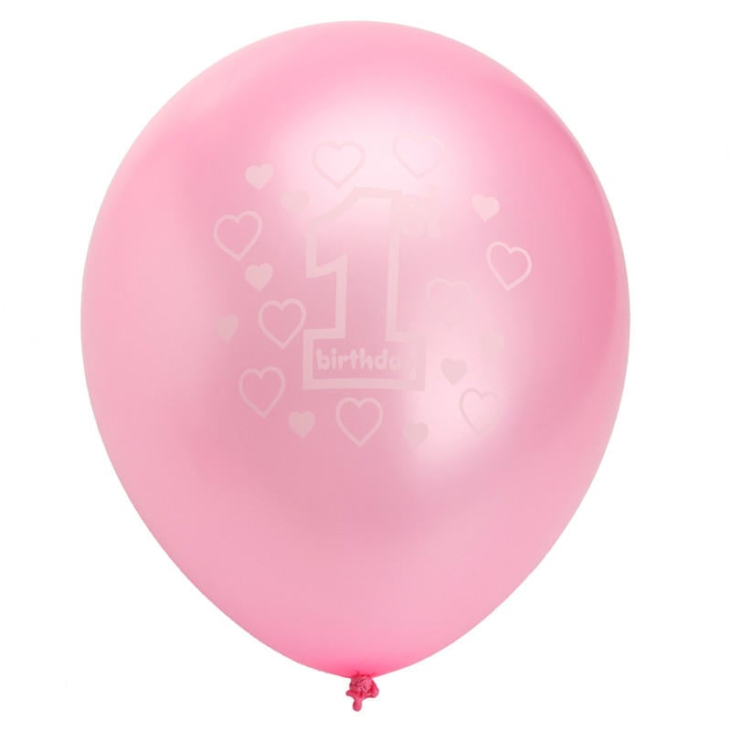 10 Per Set Pink Girl 1st Birthday Printed Pearlised Balloons Christmas Decoration Image 5