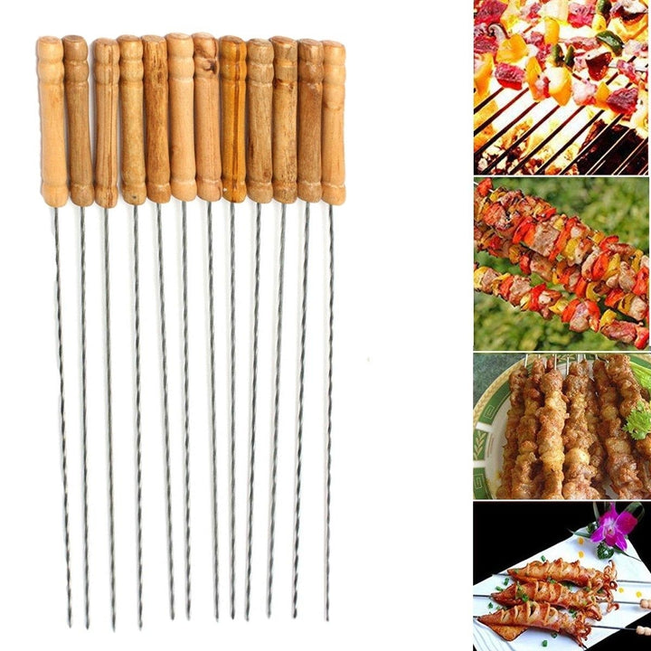 12X Stainless Steel Metal Barbeque Skewer Needle BBQ Kebab Stick Utensil 30cm BBQ Stick Fork Image 2