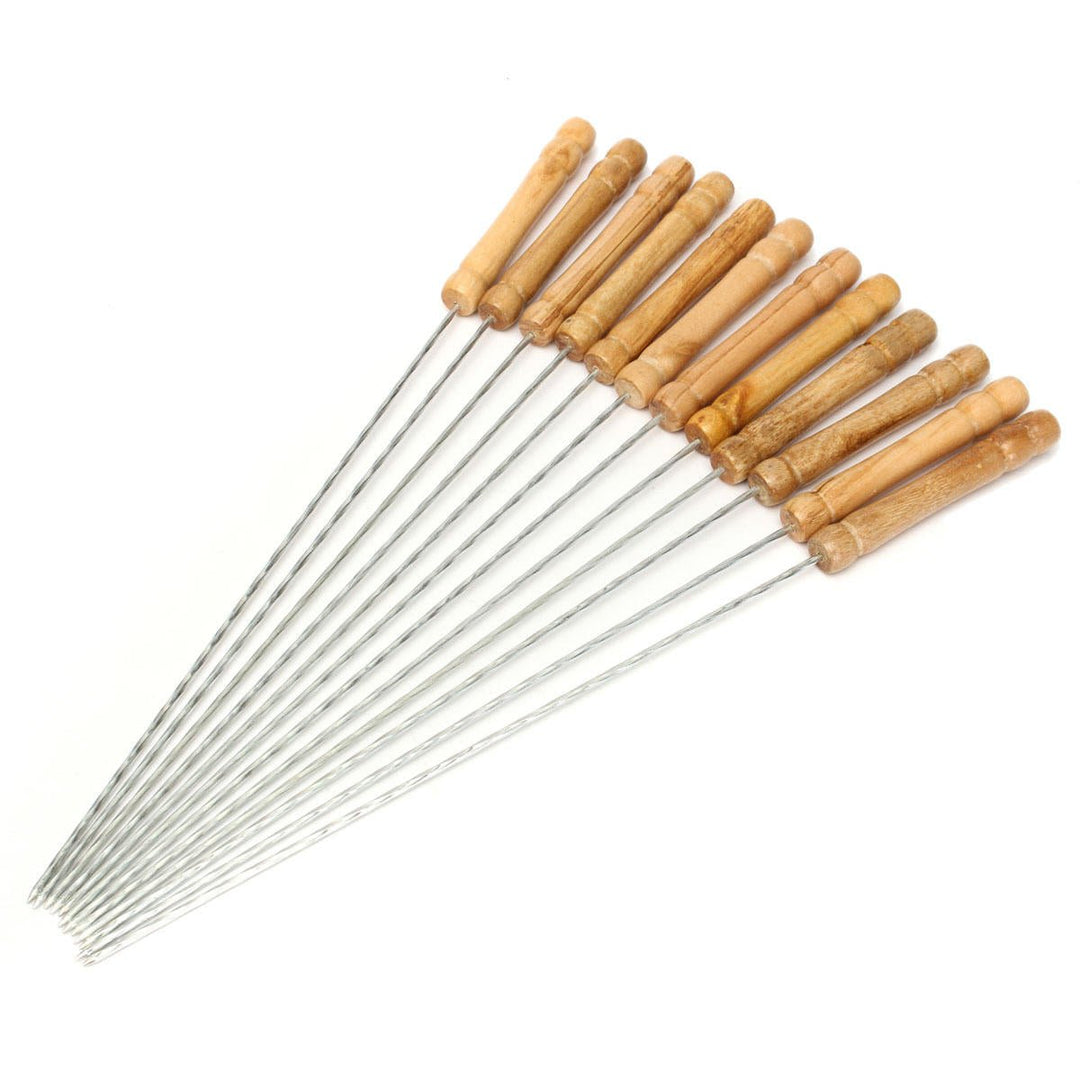 12X Stainless Steel Metal Barbeque Skewer Needle BBQ Kebab Stick Utensil 30cm BBQ Stick Fork Image 7