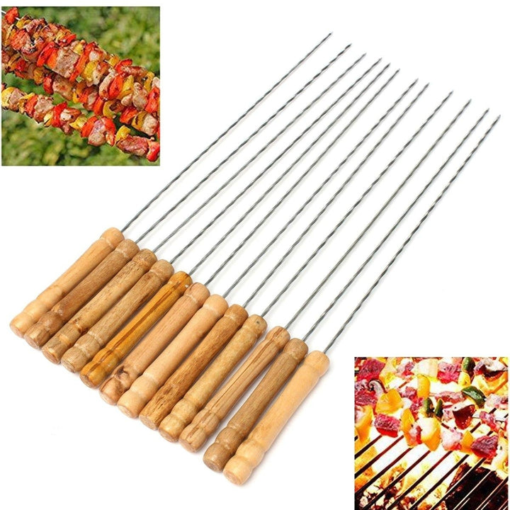 12X Stainless Steel Metal Barbeque Skewer Needle BBQ Kebab Stick Utensil 30cm BBQ Stick Fork Image 8