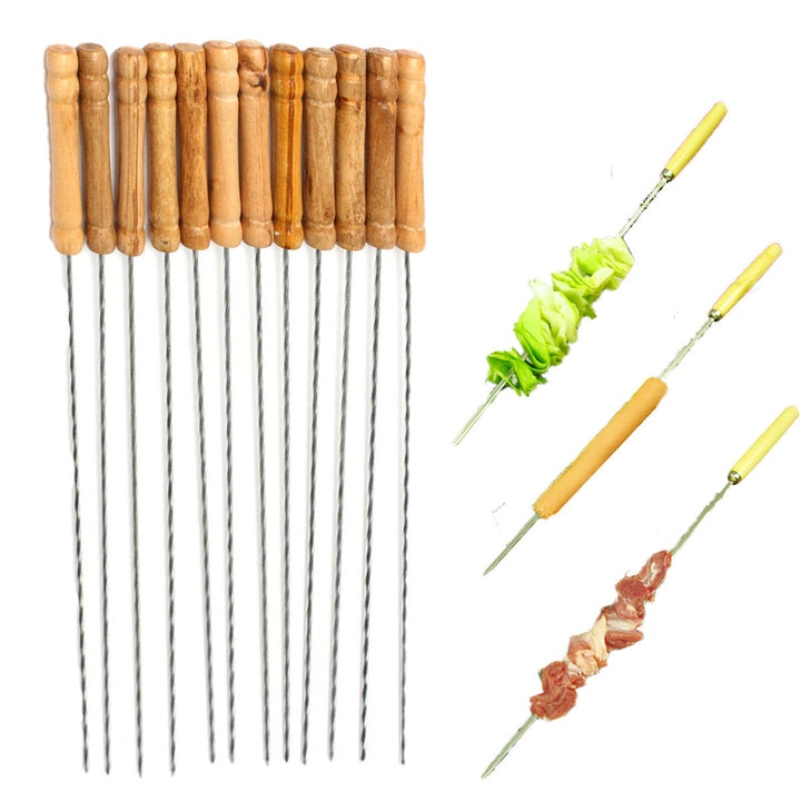 12X Stainless Steel Metal Barbeque Skewer Needle BBQ Kebab Stick Utensil 30cm BBQ Stick Fork Image 9