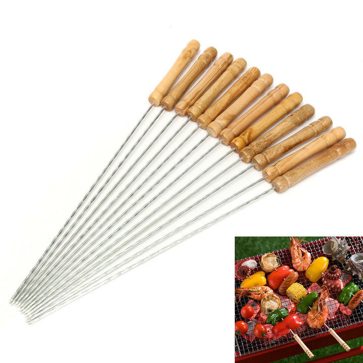 12X Stainless Steel Metal Barbeque Skewer Needle BBQ Kebab Stick Utensil 30cm BBQ Stick Fork Image 10