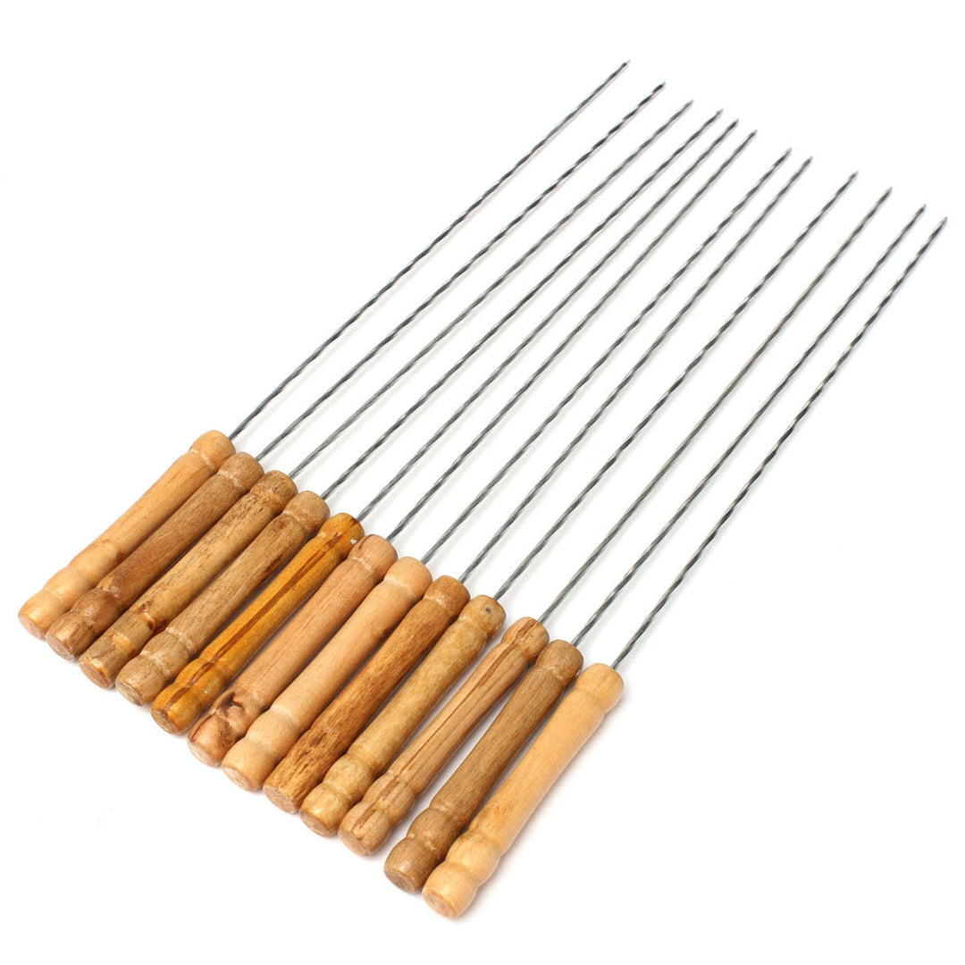 12X Stainless Steel Metal Barbeque Skewer Needle BBQ Kebab Stick Utensil 30cm BBQ Stick Fork Image 12