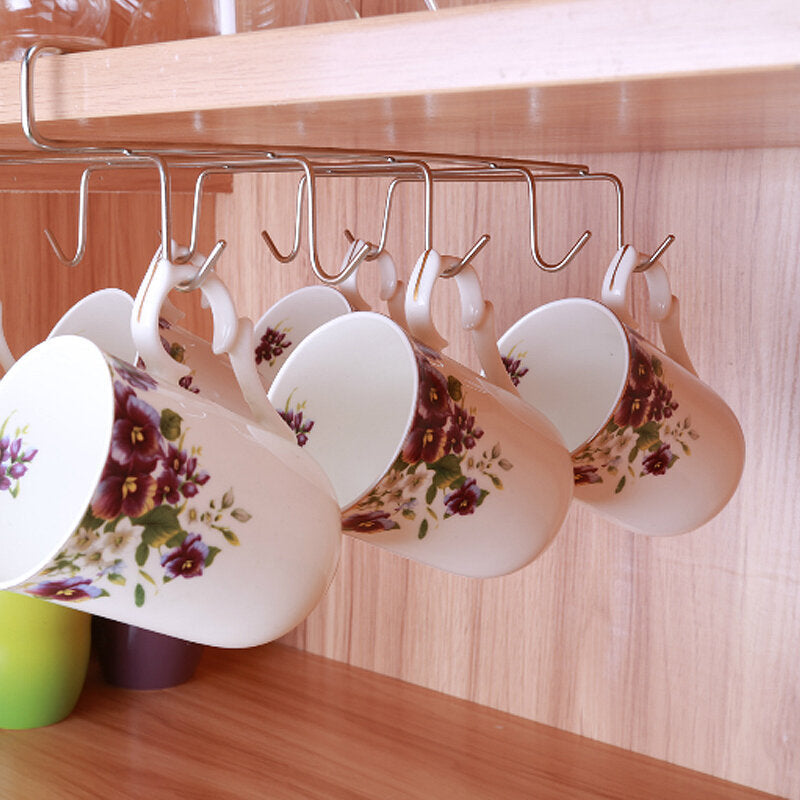 12 Hooks Stainless Steel Kitchen Storage Rack Cupboard Hanging Hook Shelf Dish Hanger Chest Storage Image 2