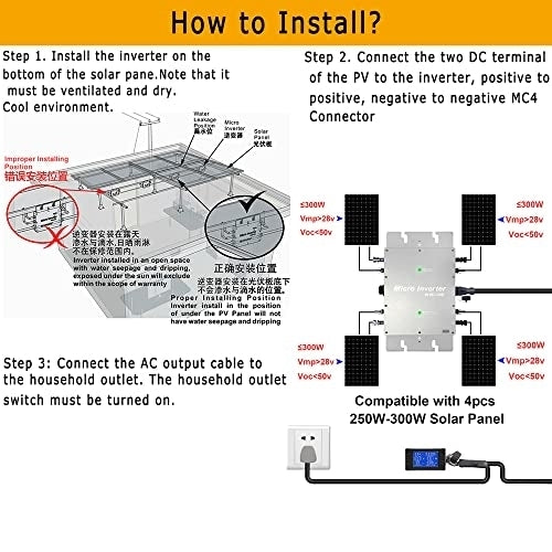 1200W Solar Grid Tie Micro Inverter Waterproof IP65 MPPT DC28-50V PV Input AC180-260V Output for 30V 36V Panel Image 6