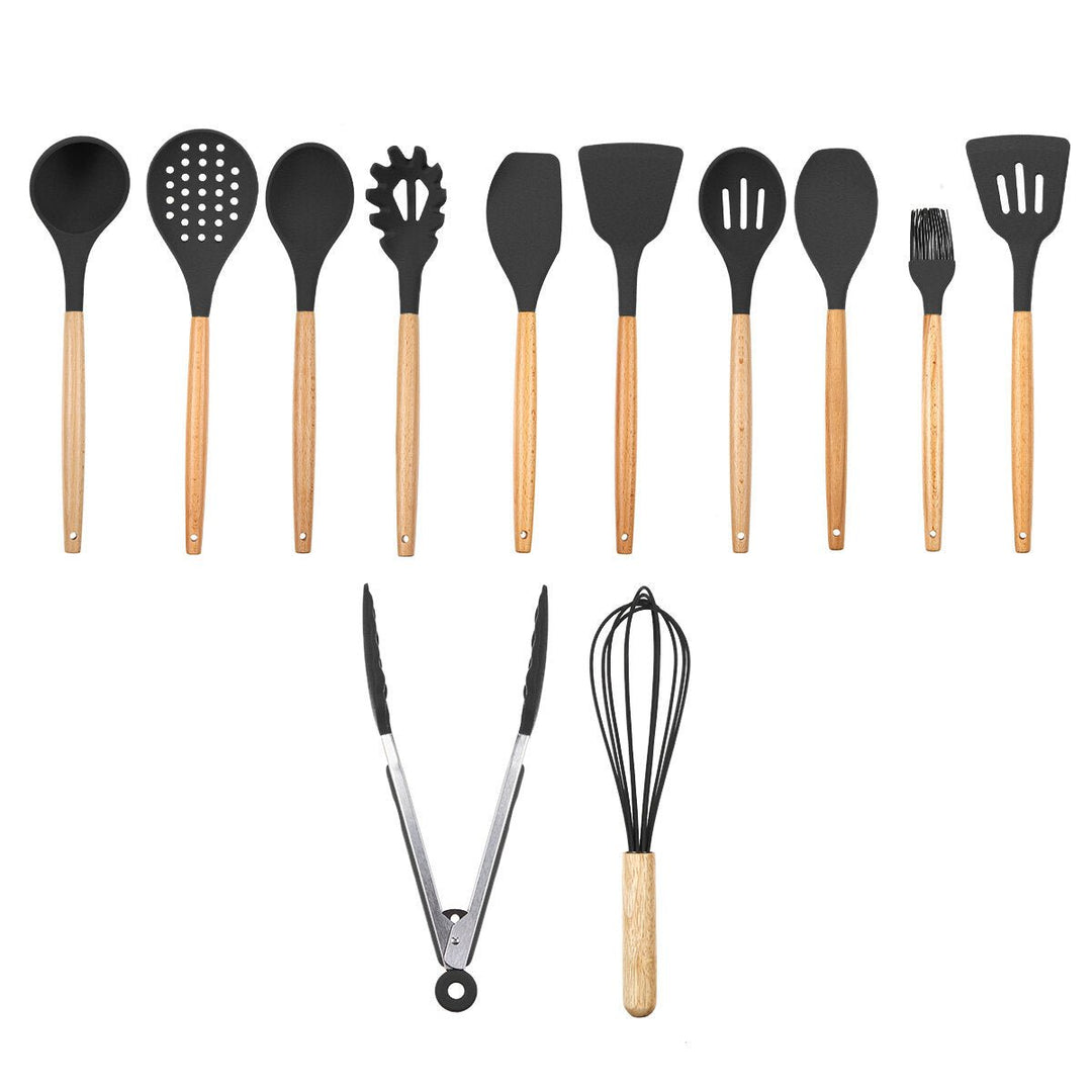 12Pcs Wooden Silicone Kitchen Utensil Nonstick Cooking Tool Spoon Soup Ladle Turner Spatula Tong Cookware Baking Gadget Image 6