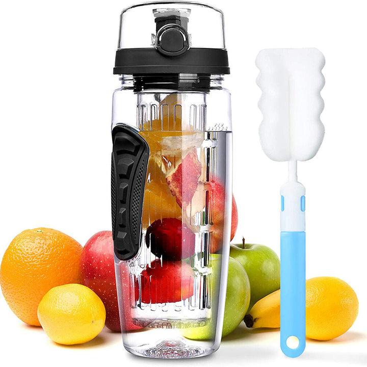 1L Sport Fruit Infuser Water Bottle with Dual Anti-Slip Grips Flip Top Lid Water Bottle for Office and Home Drinking Cup Image 1