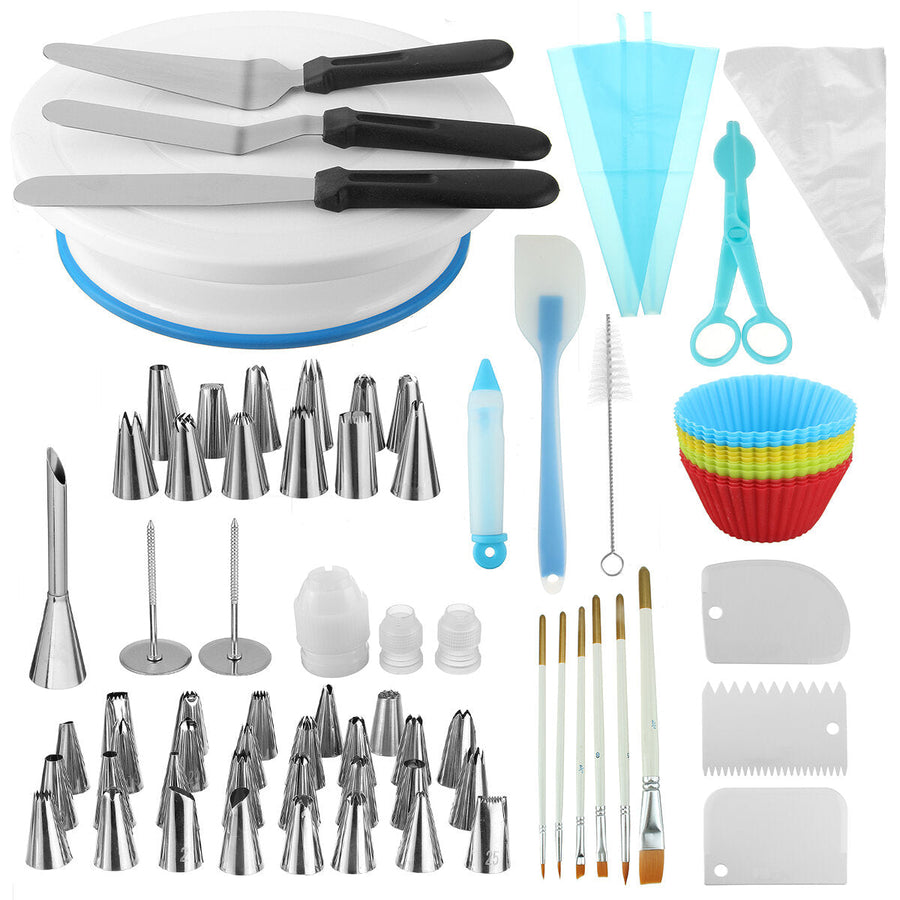 178pcs Cake Decorating Tool Kit Baking Fondant Supply Turntable Bag Tip Spatula Image 1