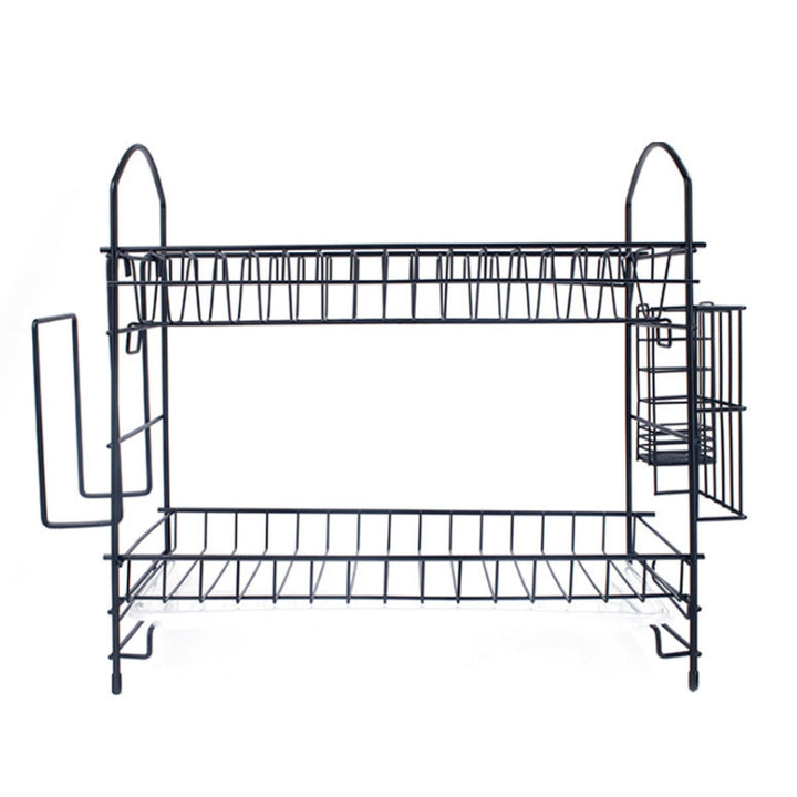 2 Layer Dish Drainer Cutlery Shelf Drying Holder Rack Drip Tray Kitchen Storage Image 1