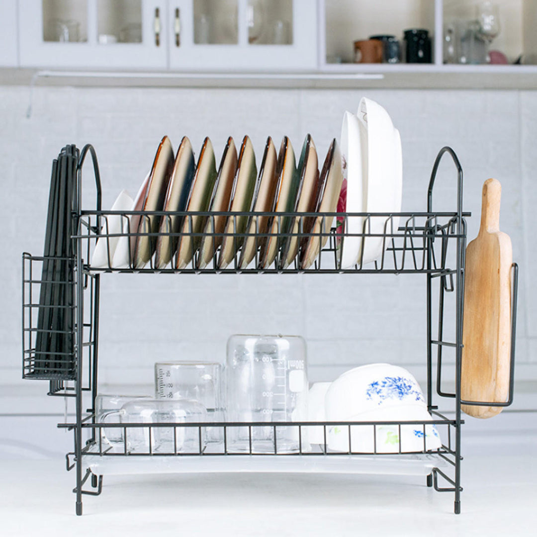 2 Layer Dish Drainer Cutlery Shelf Drying Holder Rack Drip Tray Kitchen Storage Image 3