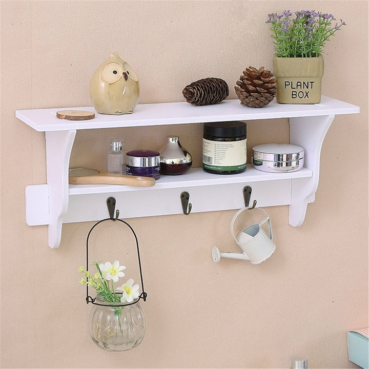 2 Tier Wall Mount Shelf Ornament Sundries Storage Holder Organizer Rack Hooks Image 4