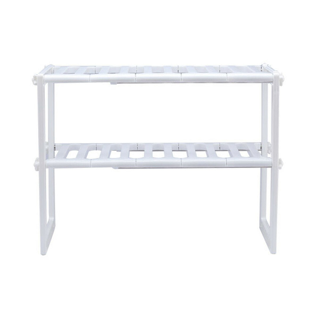 2 Tier Under Sink Expandable Cabinet Shelf Organizer Kitchen Storage Rack Image 1