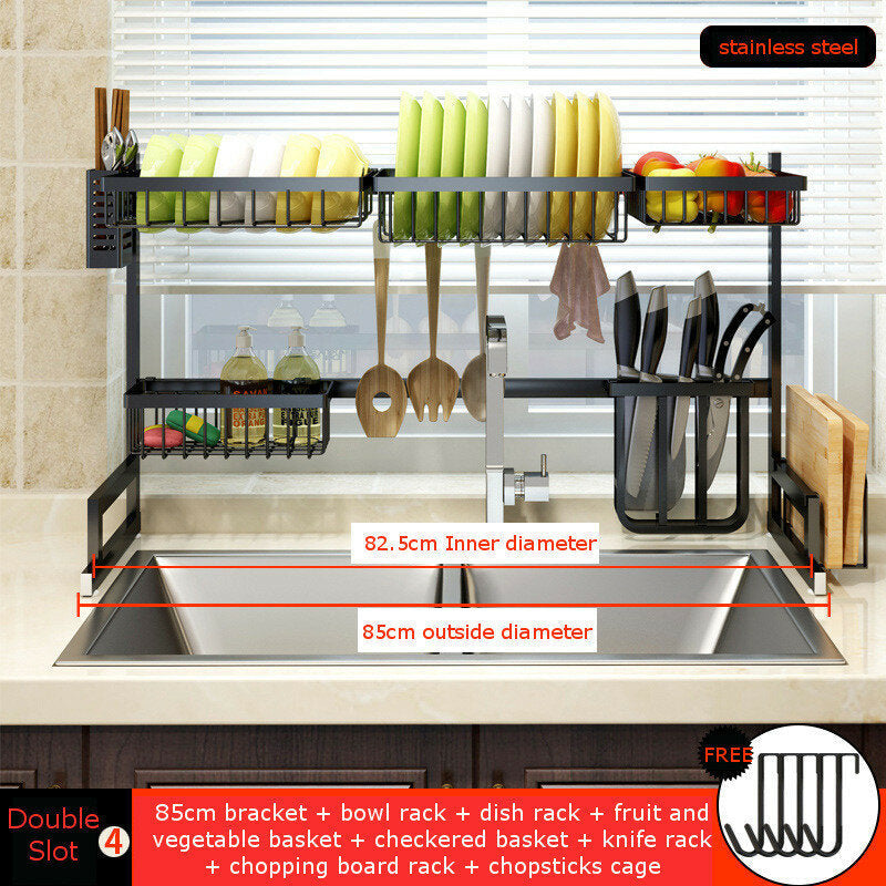 2 Layers Stainless Steel Over Sink Dish Drying Rack Storage Multi-functional Arrangement for Kitchen Counter Image 5