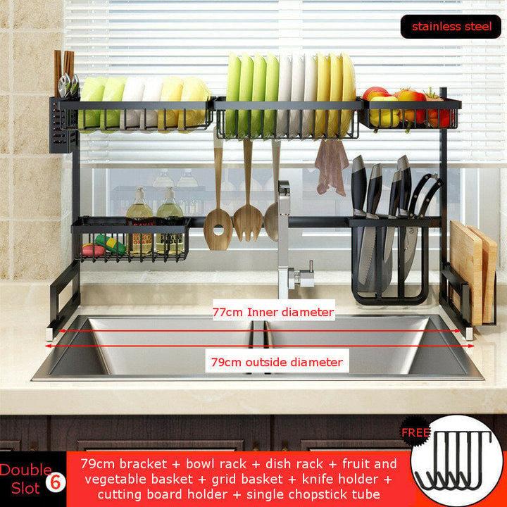 2 Layers Stainless Steel Over Sink Dish Drying Rack Storage Multi-functional Arrangement for Kitchen Counter Image 1