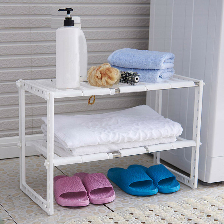 2 Tier Under Sink Expandable Cabinet Shelf Organizer Kitchen Storage Rack Image 6