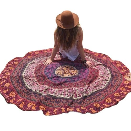 150cm Bohemian Thin Chiffon Beach Towel Mat Mandala Round Silk Scarf Bed Sheet Tapestry Image 9