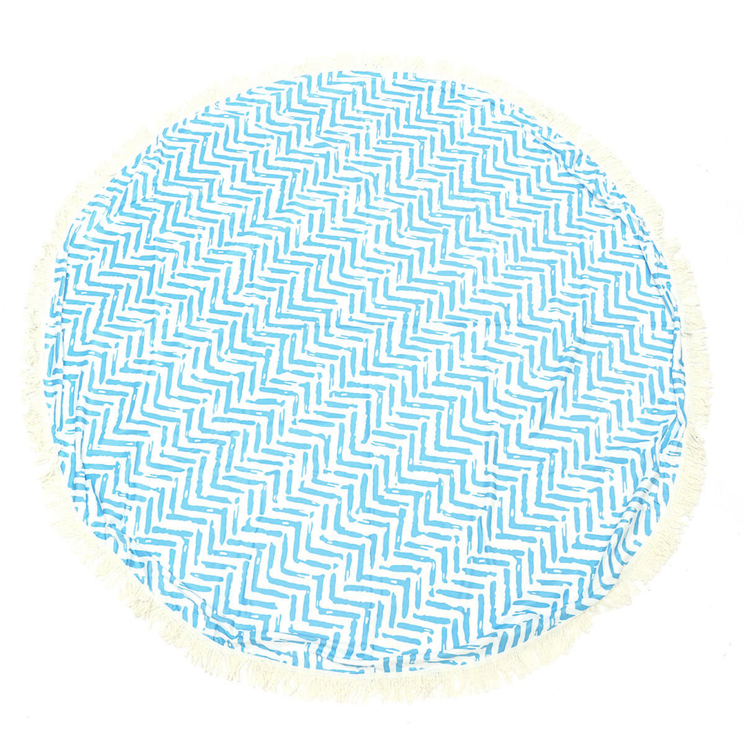 150CM Cotton Blue Stripe Round Summer Beach Tapestry Towel Tassels Blanket Fitness Yoga Mats Image 1